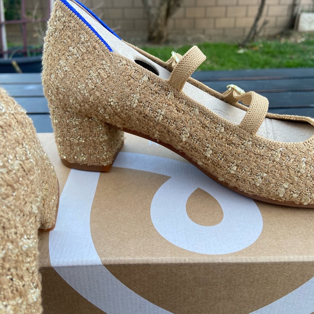 Retired Discontinued Rothy's “The Double Buckle Mary Jane Heel” in Golden Tweed - Picture 6 of 9